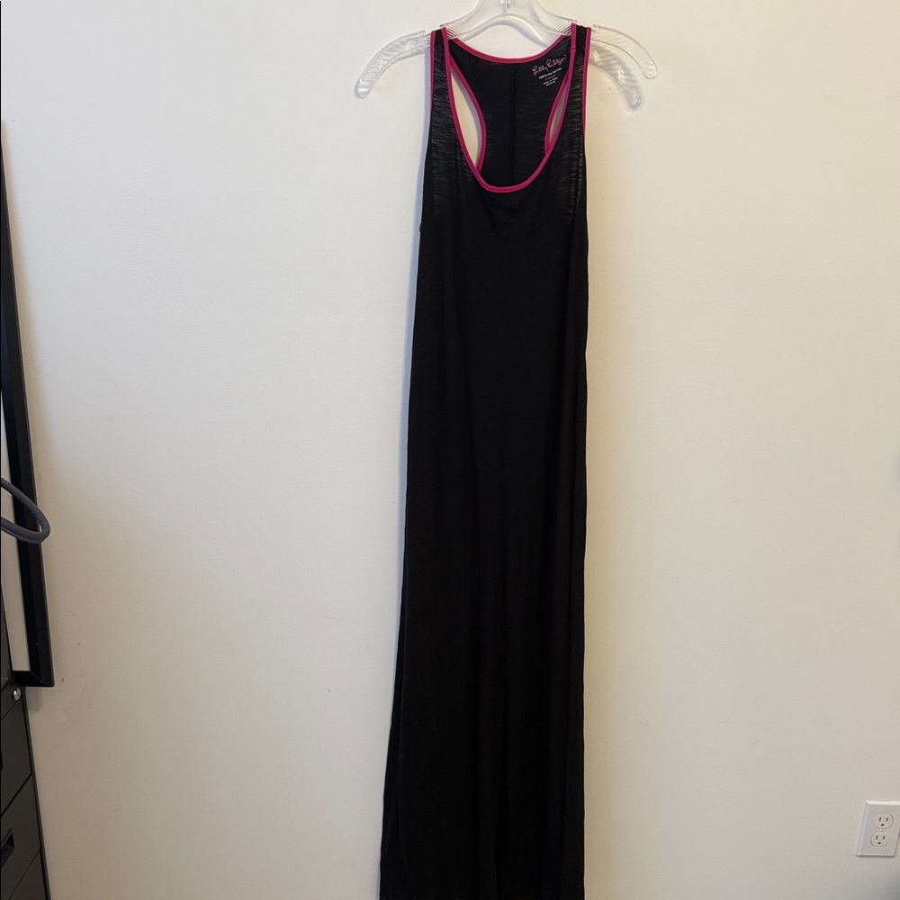 LILLY PULITZER BLACK SLEEVELESS PINK TRIM MAXI DRESS